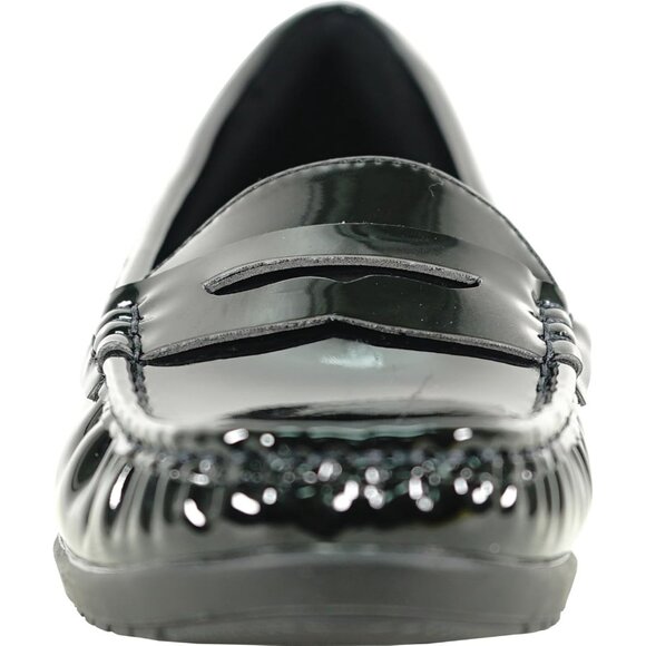 Women Black Patent Faux Leather Round Toe Removable Insole Wedge Slip-On Loafer - Picture 7 of 8